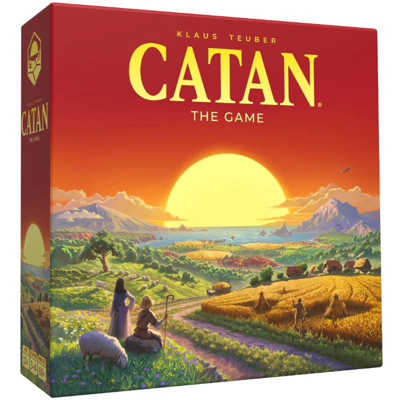 Hộp CATAN phiên bản base game trên nền trong suốt.
