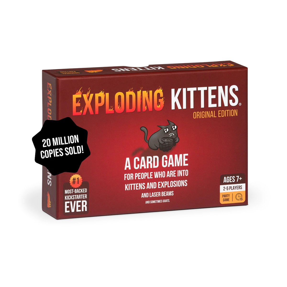 Hộp Exploding Kittens Original Edition nhìn nghiêng.